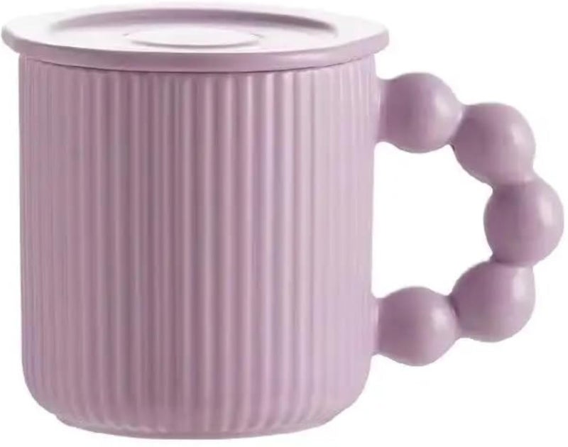 Next store Ceramic Travel Mug with Infuser, Matte Striped Design, Perfect for Tea, Coffee, Practical and Durable, Suitable for Daily Use, Home, Office, Travel (Purple)